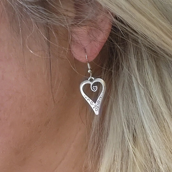 FOLK ART HEART DROP EARRINGS - Picture 1 of 6